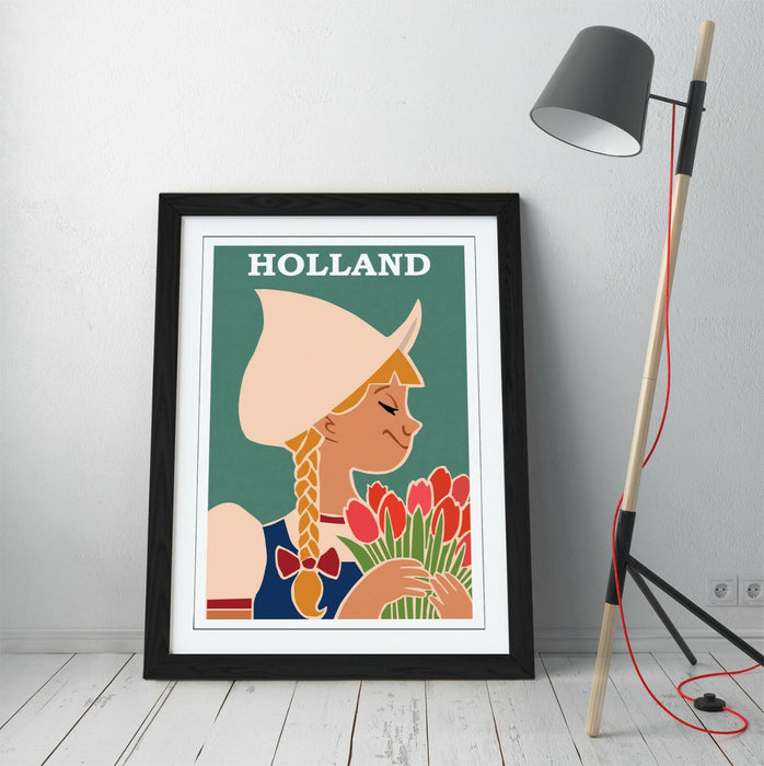 VINTAGE RETRO HOLLAND TRAVEL POSTER -FRAMED WALL ART PICTURE PRINT- TEAL