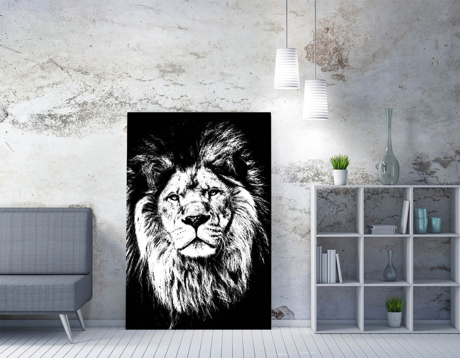 LION HEAD BLACK AND WHITE -CANVAS WALL ART PRINT ARTWORK STRENGTH COURAGE