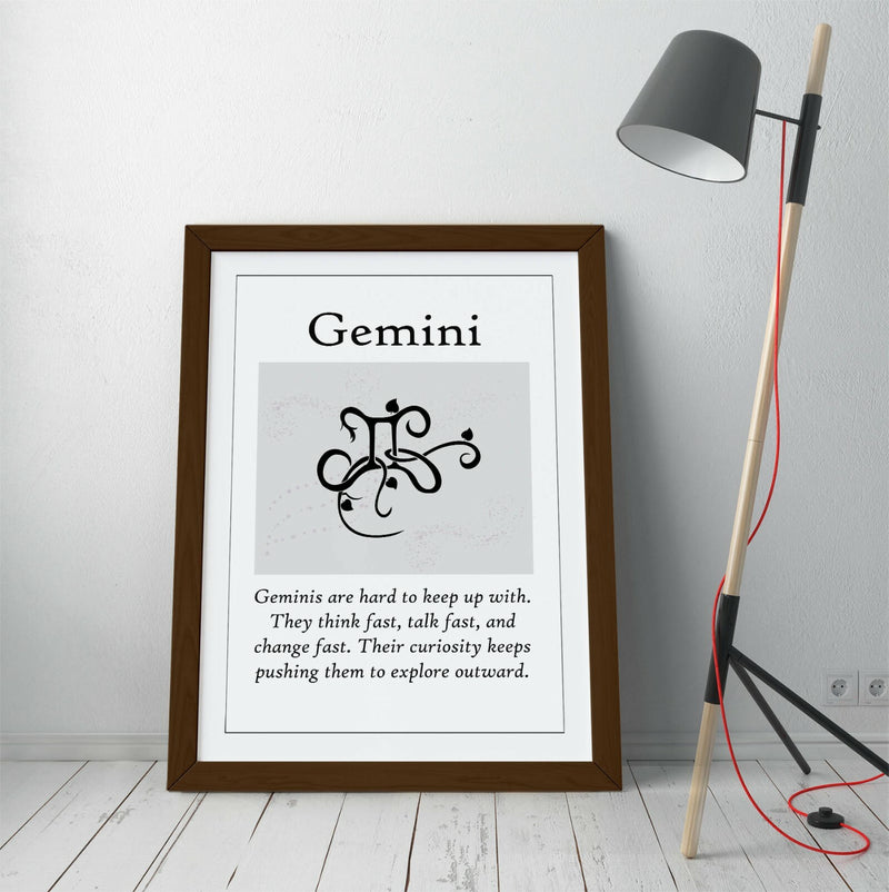 Gemini Star Sign Art – Handmade Zodiac Wall Art | Framed Astrology Quote Print