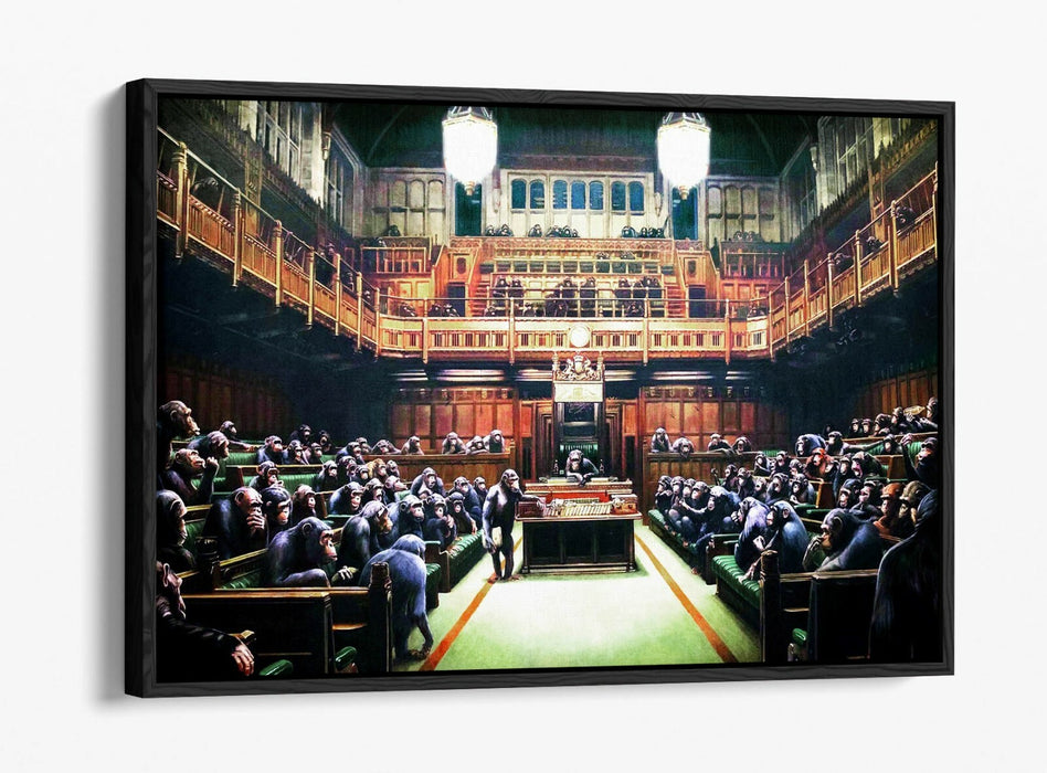 BANKSY MONKEY PARLIAMENT -FLOAT EFFECT CANVAS WALL ART PIC PRINT- GREEN