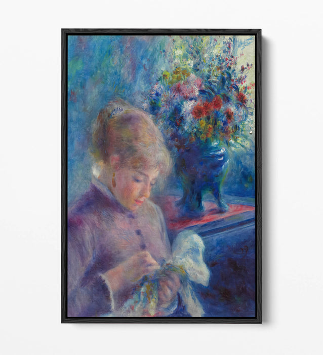 PIERRE AUGUSTE RENOIR, YOUNG WOMAN SEWING -FLOAT EFFECT CANVAS WALL ART PRINT