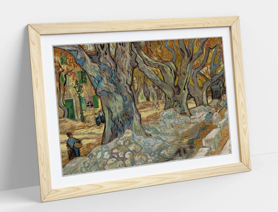 Van Gogh Wall Art – Framed Art Print of The Large Plane Trees Poster with Woodgrain Frame