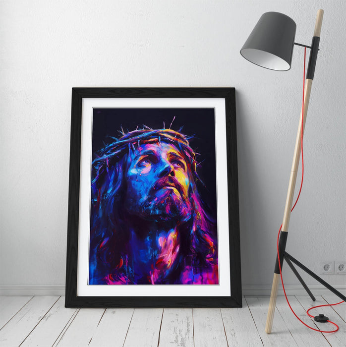 Jesus Christ Wall Art - Purple Portrait Framed Poster Print | Contemporary Religious Decor