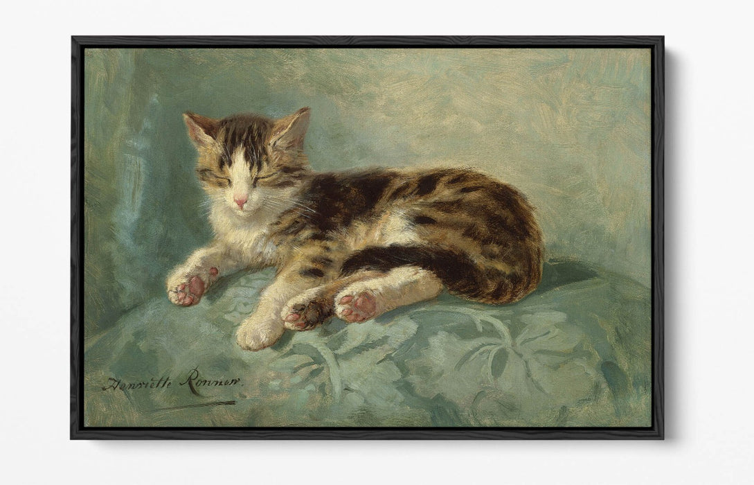 Float Effect Canvas Art – Henriette Ronner Knip Cat Nap Painting on 30mm Deep Frame