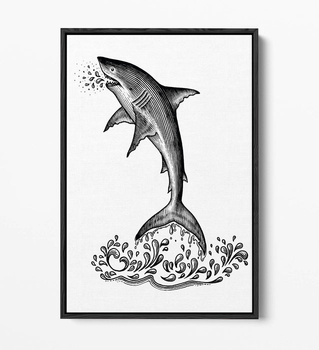 Shark Canvas Wall Art - Float Effect Ocean Animal Print On MDF Frame