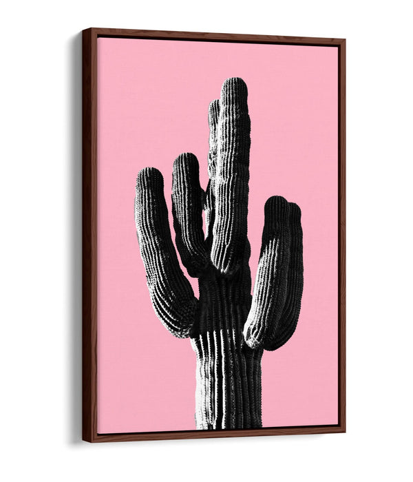 TRENDY B&W CACTUS POP ART PINK-FLOAT EFFECT CANVAS WALL ART PRINT