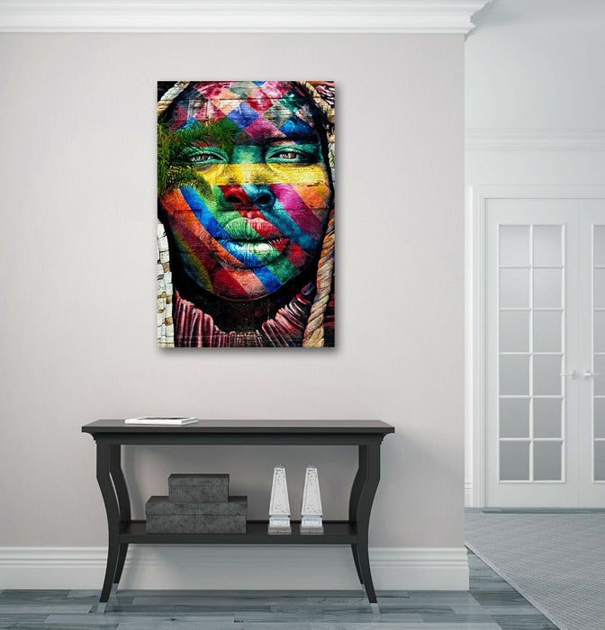 Canvas Wall Art | Graffiti Artwork Black Woman Print - Multi Colour Premium Varnish Finish