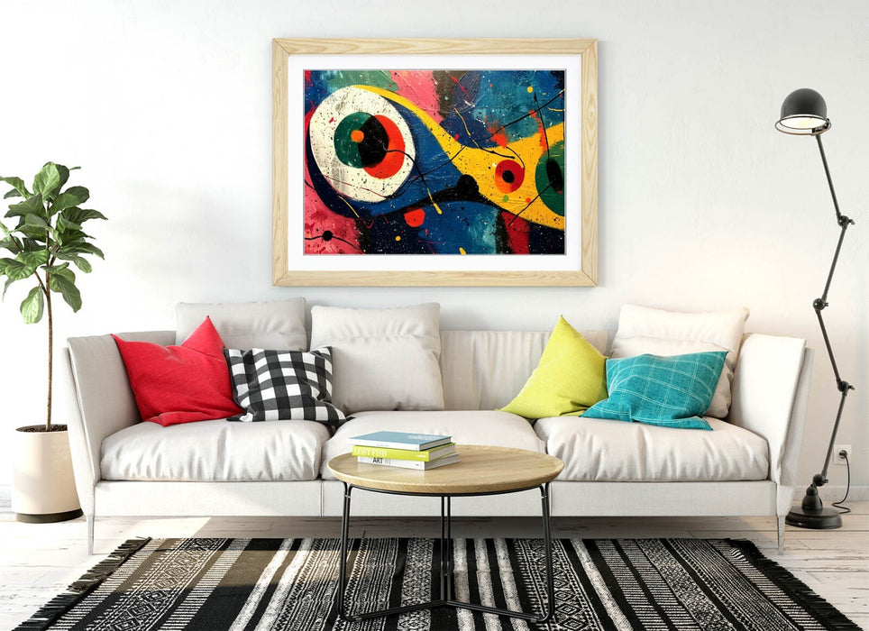 Framed Wall Art - Multi Colour Abstract Eye Painting Joan Miro Print | Handmade UK