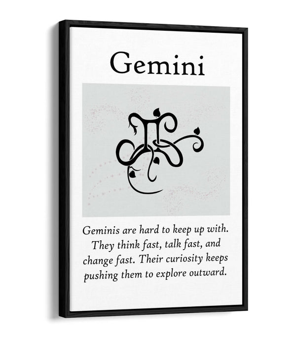 GEMINI STAR SIGN ZODIAC ASTROLOGY QUOTE -FLOAT EFFECT CANVAS WALL ART PRINT