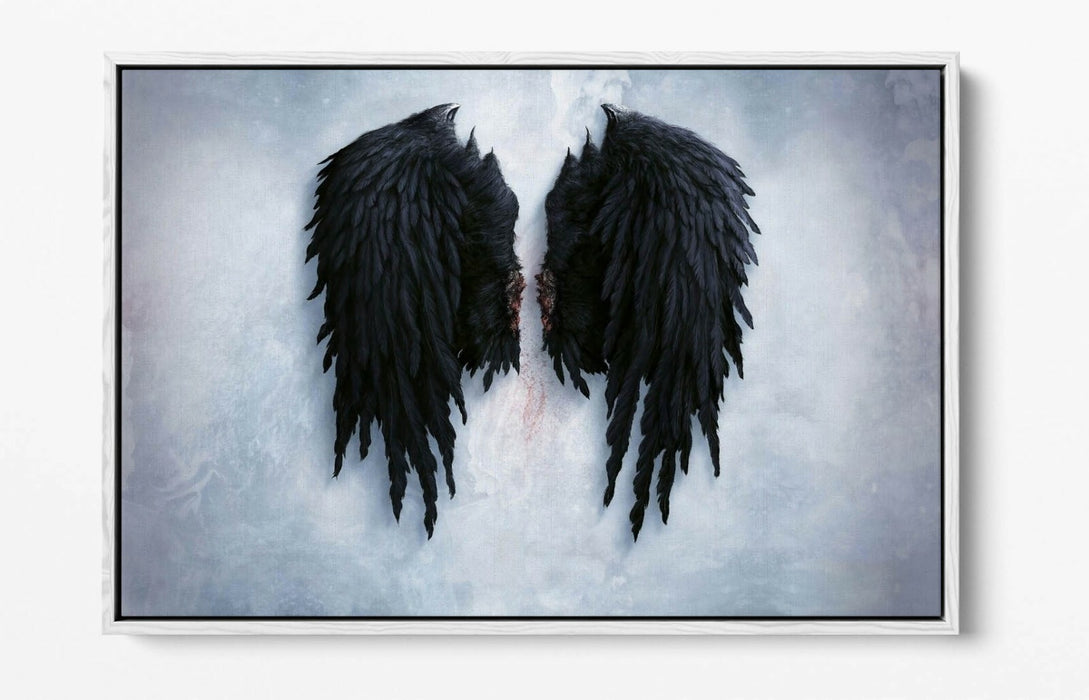 Angel Wings Canvas | Broken Fallen Black Wings Float Effect Wall Art