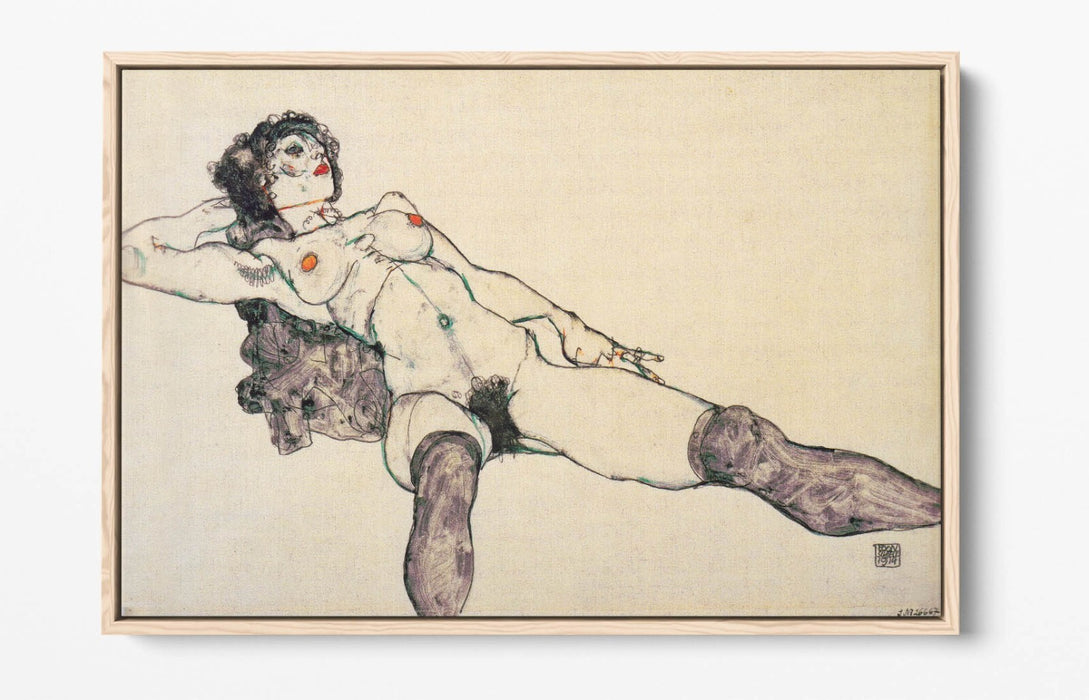 Canvas Wall Art - Egon Schiele Lying Female Nude | Float Effect Canvas Print