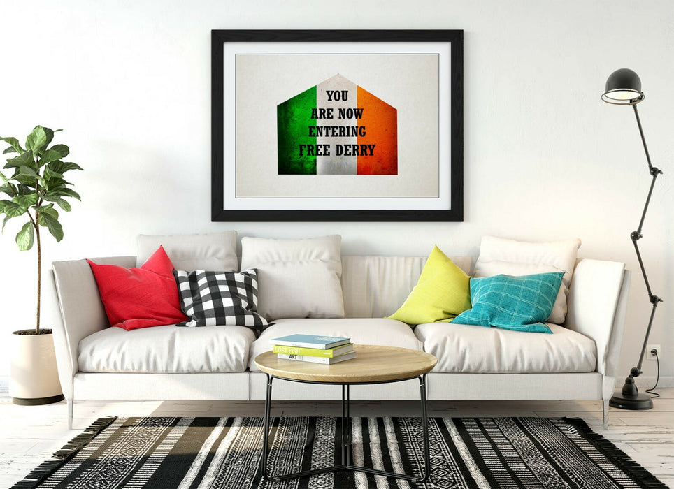 FREE DERRY CORNER IRISH TRI-COLOUR, DERRY GIRLS -FRAMED WALL ART PICTURE PRINT