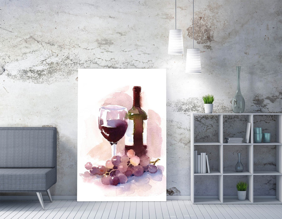 Watercolour Wine Canvas - Handmade Kitchen Wall Art | Premium Grapes Home Decor Print