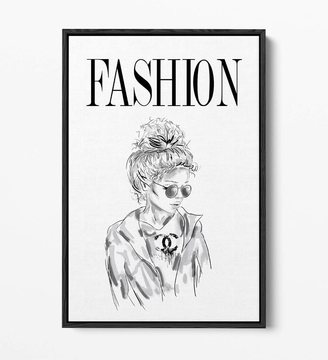 Canvas Wall Art - Fashion Girl Coco | Float Effect Black & White Print