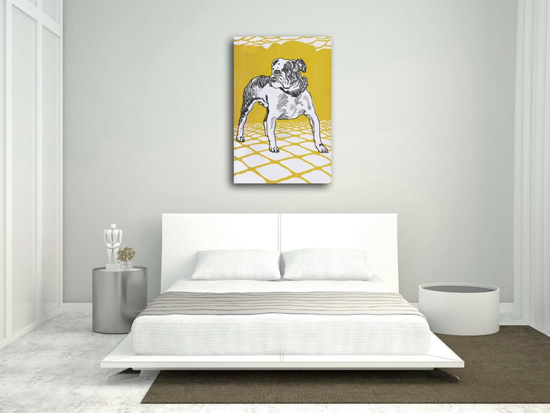 Vintage Bulldog Canvas | Deep Framed Artwork With Mustard Wall Art Print