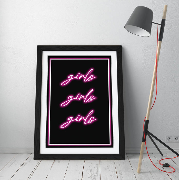 Framed Poster Artwork – Girls Neon Sign Art | Bedroom Wall Decor Print
