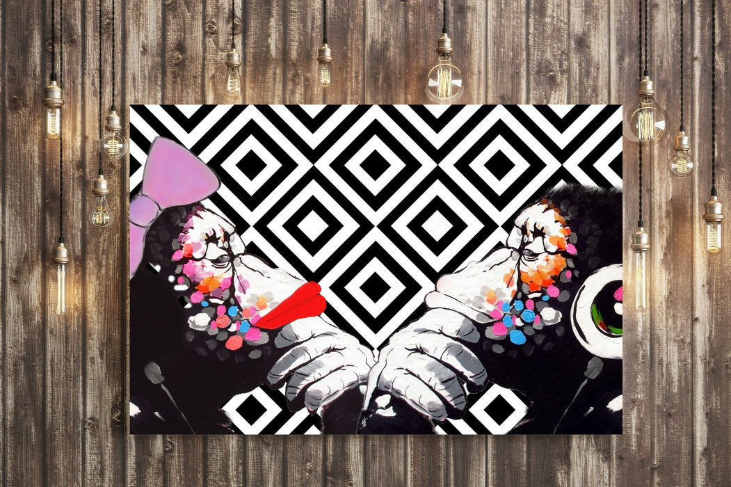 BANKSY DJ MONKEY THINKER DUO CANVAS WALL ART PRINT GEOMETRIC ARTWORK GRAFFITI