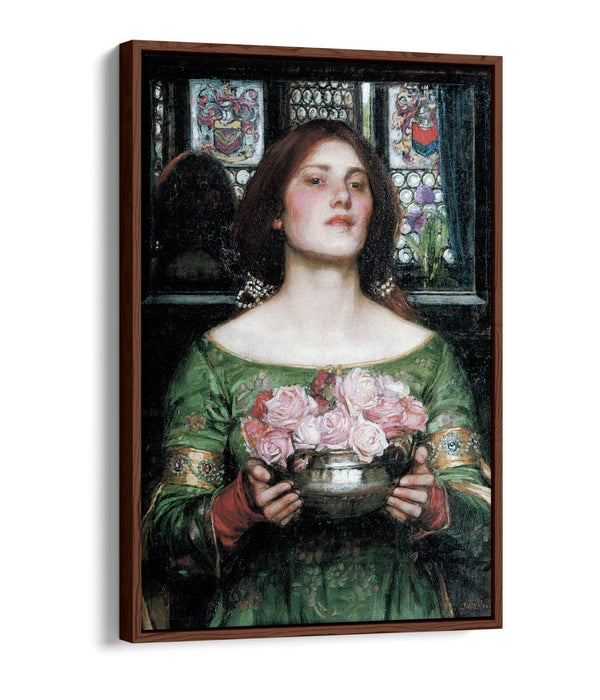 WATERHOUSE GATHER YE ROSEBUDS -FLOAT EFFECT CANVAS WALL ART PIC PRINT- PINK