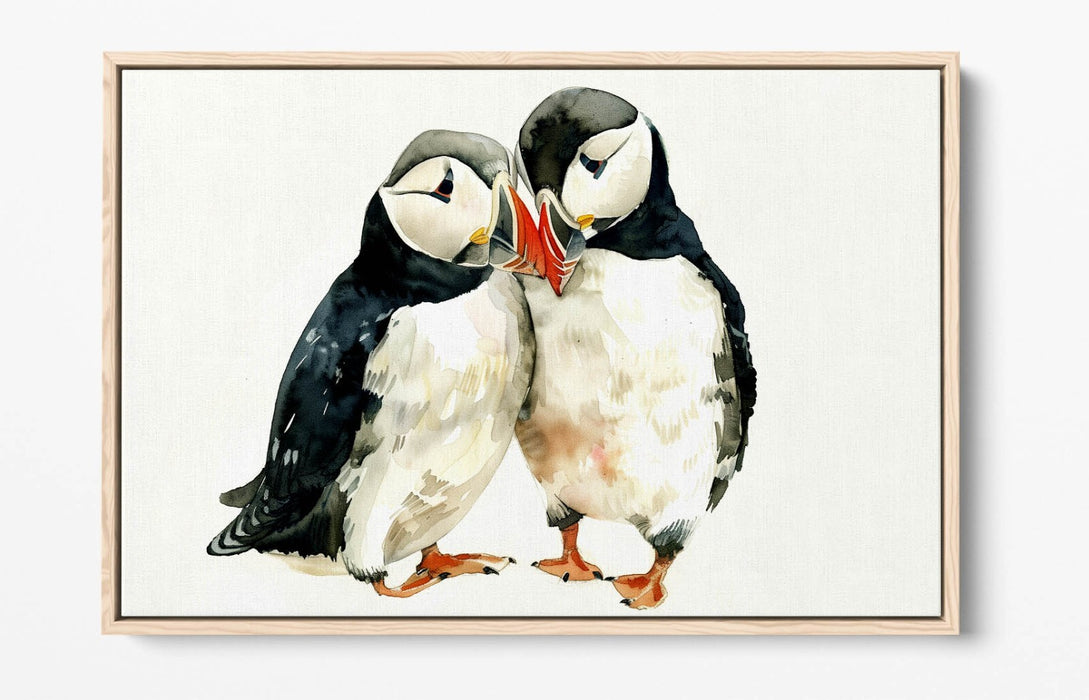 Puffins Canvas Art – Cute Animal Artwork Float Effect Canvas Wall Decor