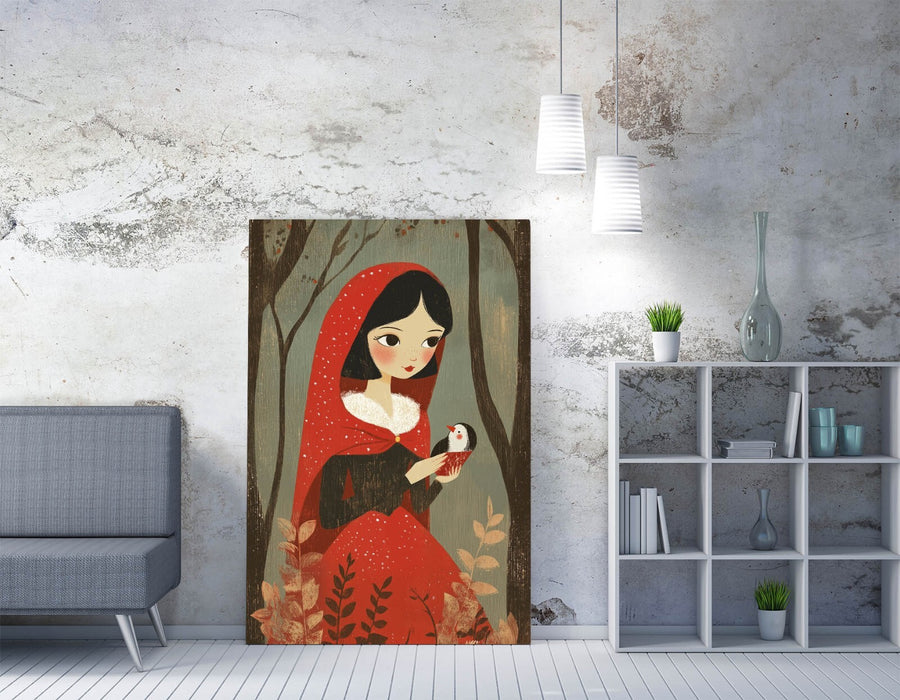 Kids Canvas Wall Art - Red Riding Hood Fairy Tale Print | Handmade Nursery Room Decor