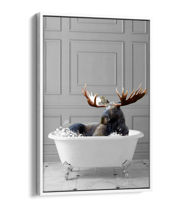 MOOSE IN BATHTUB -QUIRKY BATHROOM FLOAT EFFECT CANVAS WALL ART PIC PRINT