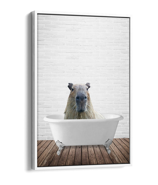 CAPYBARA IN BATHTUB -QUIRKY BATHROOM FLOAT EFFECT CANVAS WALL ART PIC PRINT
