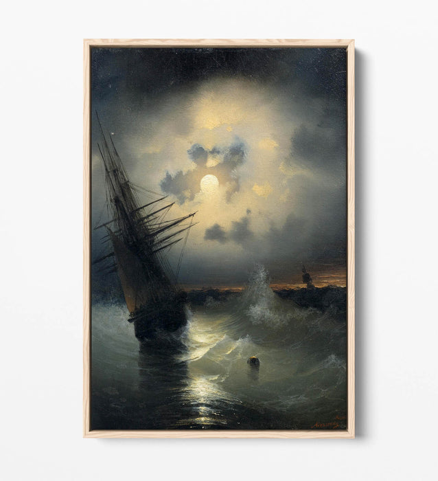 Canvas Wall Art Print – Sailing Ship Moonlight Float Effect on MDF Frame