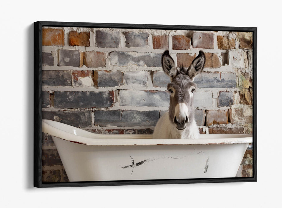 Canvas Art Print – Donkey Bathtub Wall Art With Float Effect Frame, Handmade UK