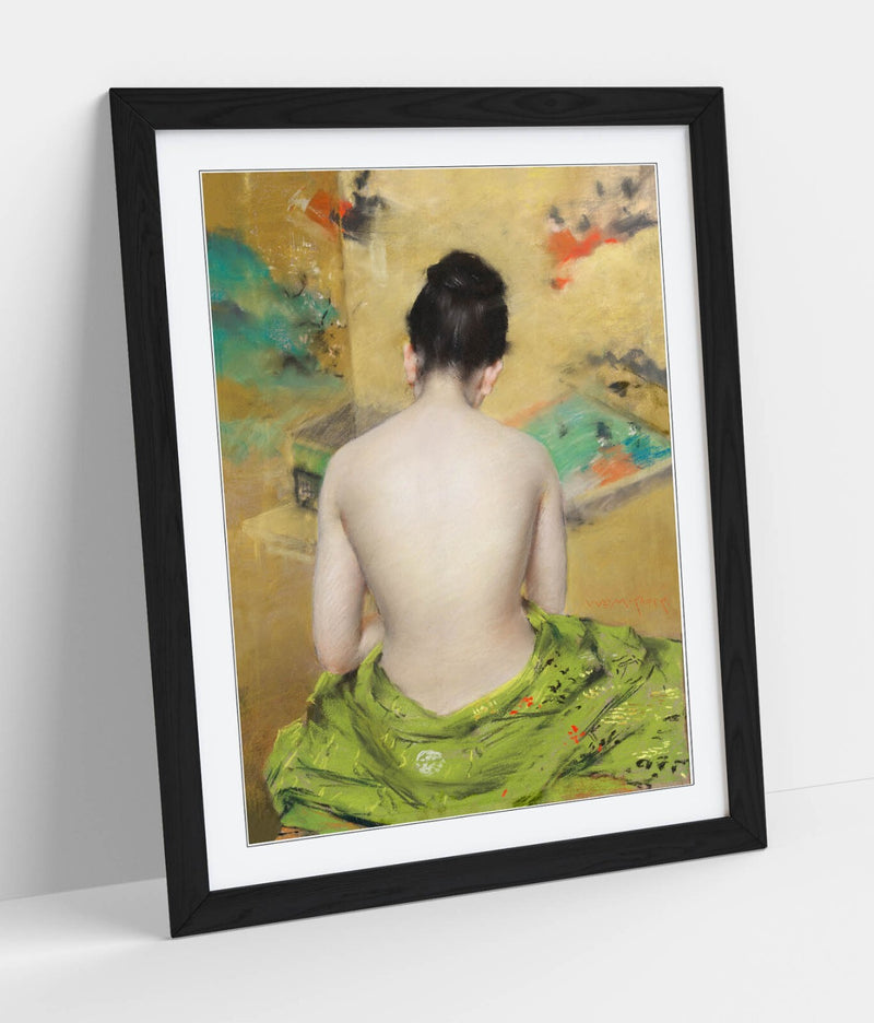 Framed Wall Art Poster - 'William Merritt Chase, Japanese Woman' Print in Woodgrain Frame