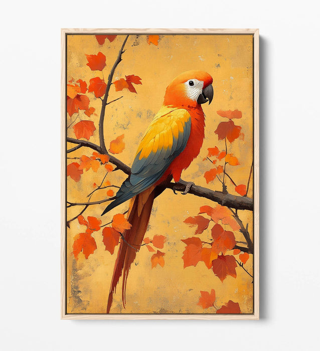 Canvas Wall Art – Orange Parrot On Autumn Tree | Float Effect, Handmade Print