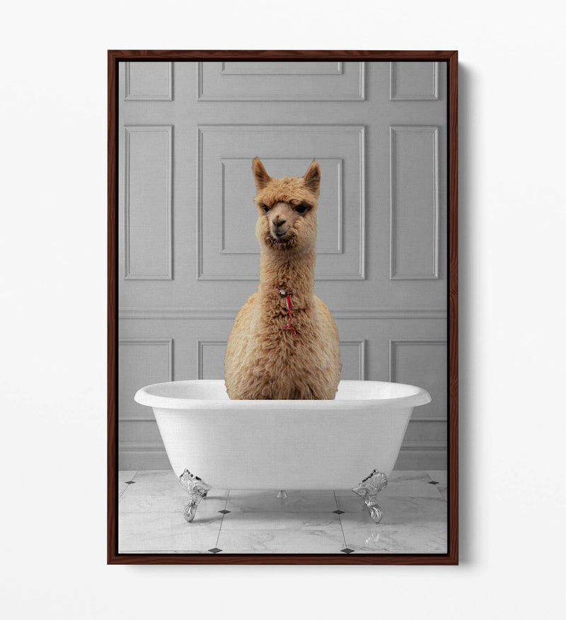 Llama Canvas Wall Art - Quirky Bathroom Float Effect Print on Premium MDF Frame