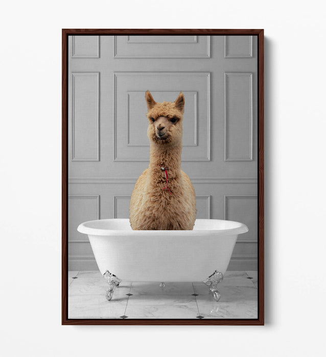 LLAMA IN BATHTUB -QUIRKY BATHROOM FLOAT EFFECT CANVAS WALL ART PIC PRINT