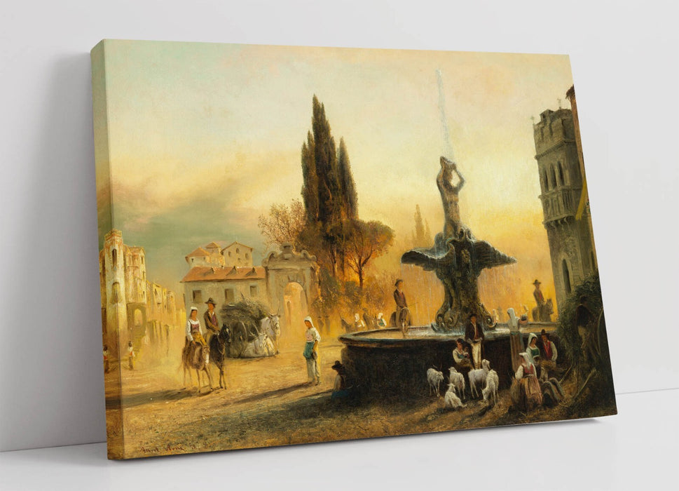 Canvas Wall Art - Albert Arnz Piazza Barberini In Rome | Handmade Vibrant Print