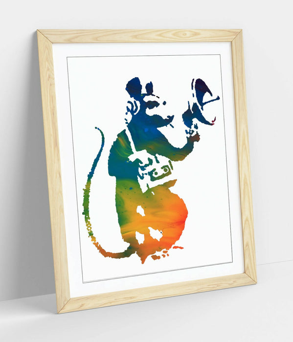 BANKSY, RADAR RAT RAINBOW ART -FRAMED WALL ART PICTURE PRINT