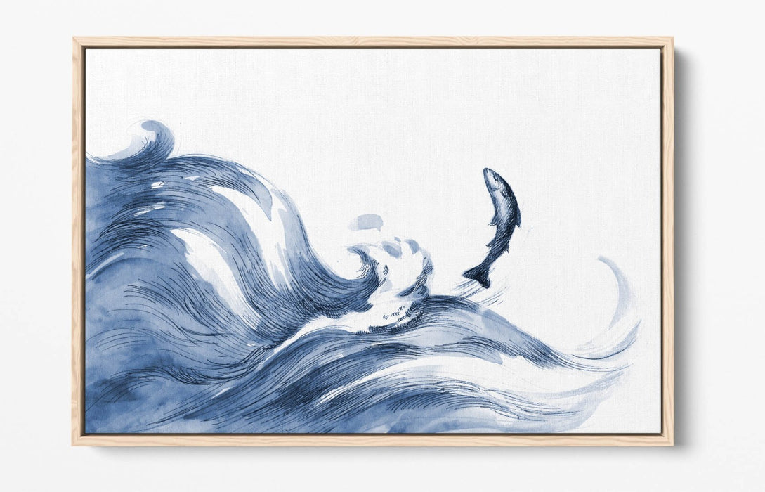 Blue Waves Canvas Art - Watercolour Wall Decor with Float Effect Frame