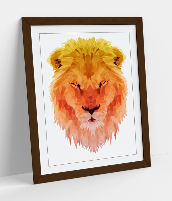 OMBRE GEOMETRIC LION HEAD HOME BEDROOM DECOR FRAMED ART POSTER PRINT 4 SIZES