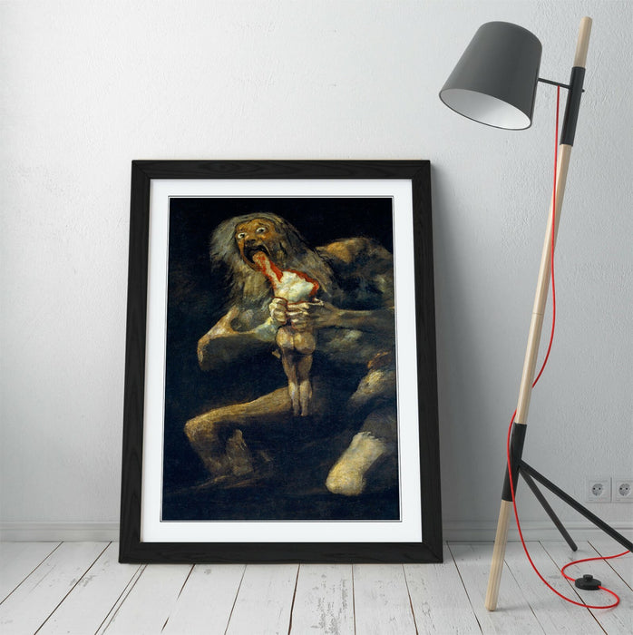 Framed Art Print – Goya Saturn Devouring His Son Poster With Woodgrain Frame