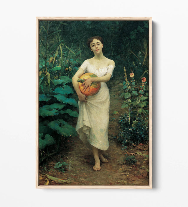 Canvas Wall Art - Fausto Zonaro Girl Carrying Pumpkin | Float Effect Canvas Print