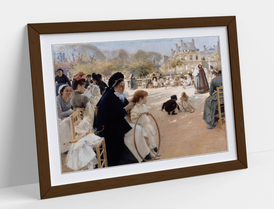 Framed Art Poster – Albert Edelfelt Luxembourg Gardens Paris Print With Woodgrain Frame