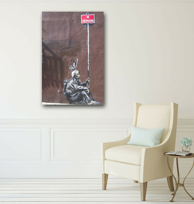 BANKSY STYLE - NO TRESPASSING -  CANVAS STREET WALL ART PRINT ARTWORK