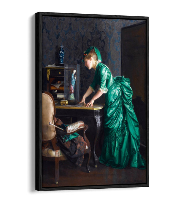 Canvas Wall Art – William McGregor Paxton Green Dress Painting | Float Effect Print