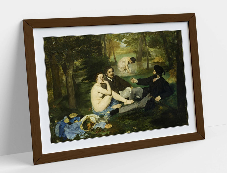 Framed Art Poster – Manet Luncheon Print With British Handmade Woodgrain Frame