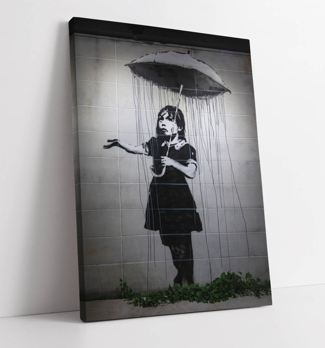 Banksy Canvas Art – Graffiti Wall Art Umbrella Girl Print | Custom Framed Canvas