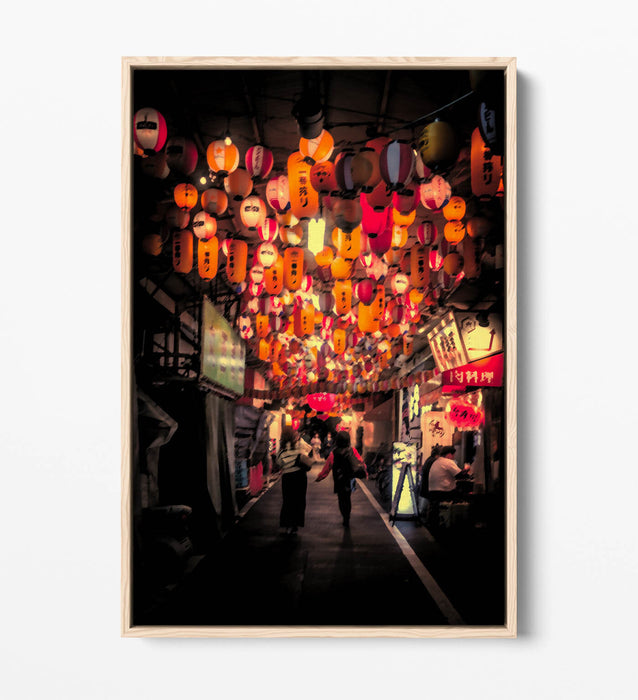 Canvas Wall Art – Tokyo Street Asian Lantern Print with Floating Frame Effect