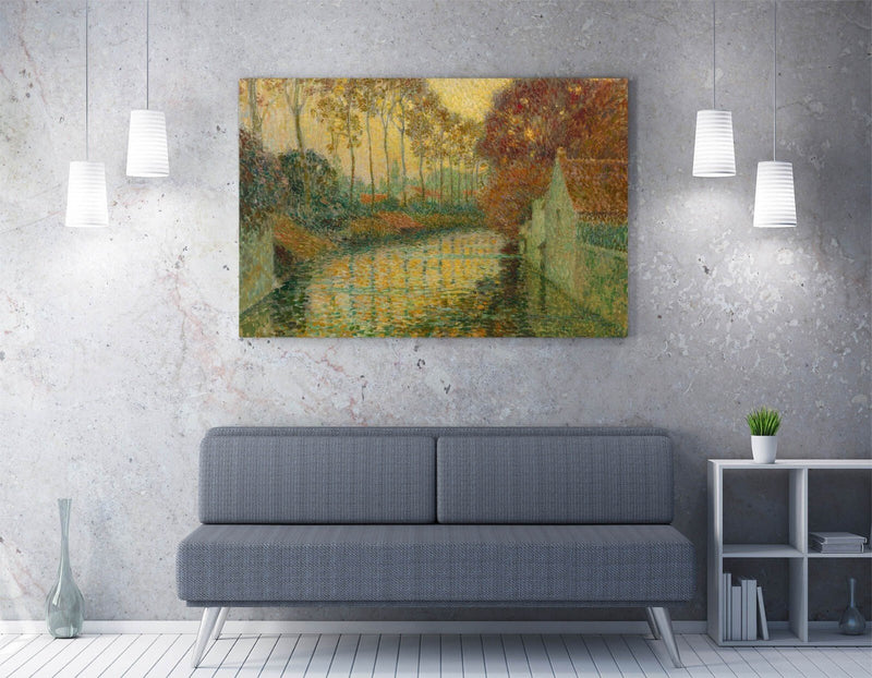 Canvas Wall Art – Henri Le Sidaner Autumn Canal Painting on Handmade Canvas Print