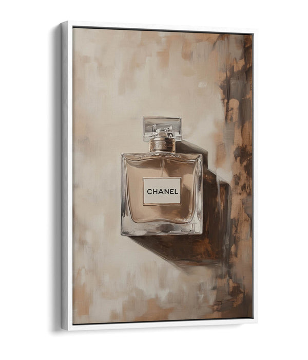 Canvas Wall Art - Beige Perfume Bottle Oil Paint Style Float Effect Print on Custom 30mm Frame