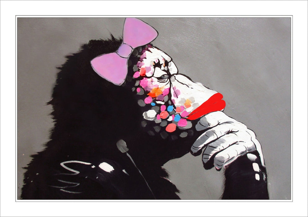 Banksy Framed Poster – Female DJ Monkey Artwork | Urban Wall Art Print