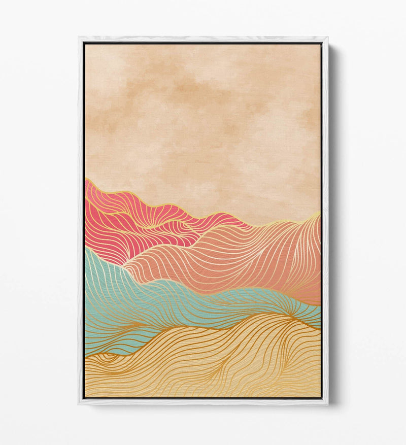 Canvas Wall Art - Abstract Multi Colour Mountains With Float Effect Frame