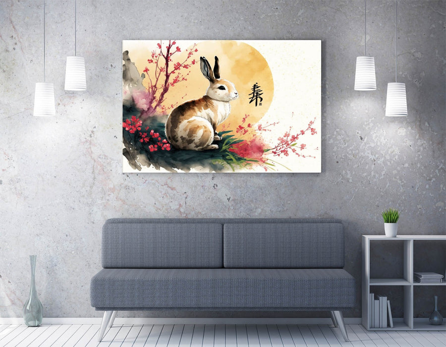 Chinese New Year Canvas - Handmade Rabbit Wall Print | Premium Varnish Finish Art