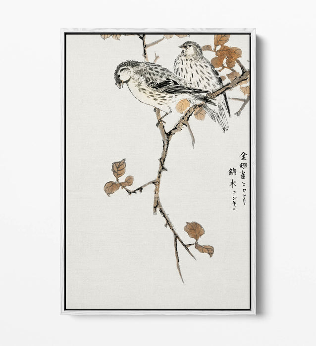 Canvas Wall Art - Numata Kashu Siskin & Euonymus Alata | Float Effect, Premium Frame
